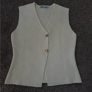 Zara Cream V-Neck Button Vest